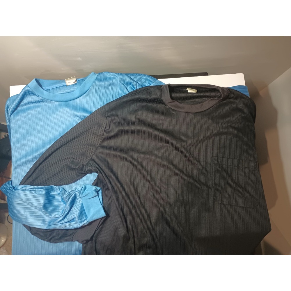 Lot 2 Haband Vintage Mens 3X Long Sleeve Ribbed Pocket Shirt Black Blue Pullover